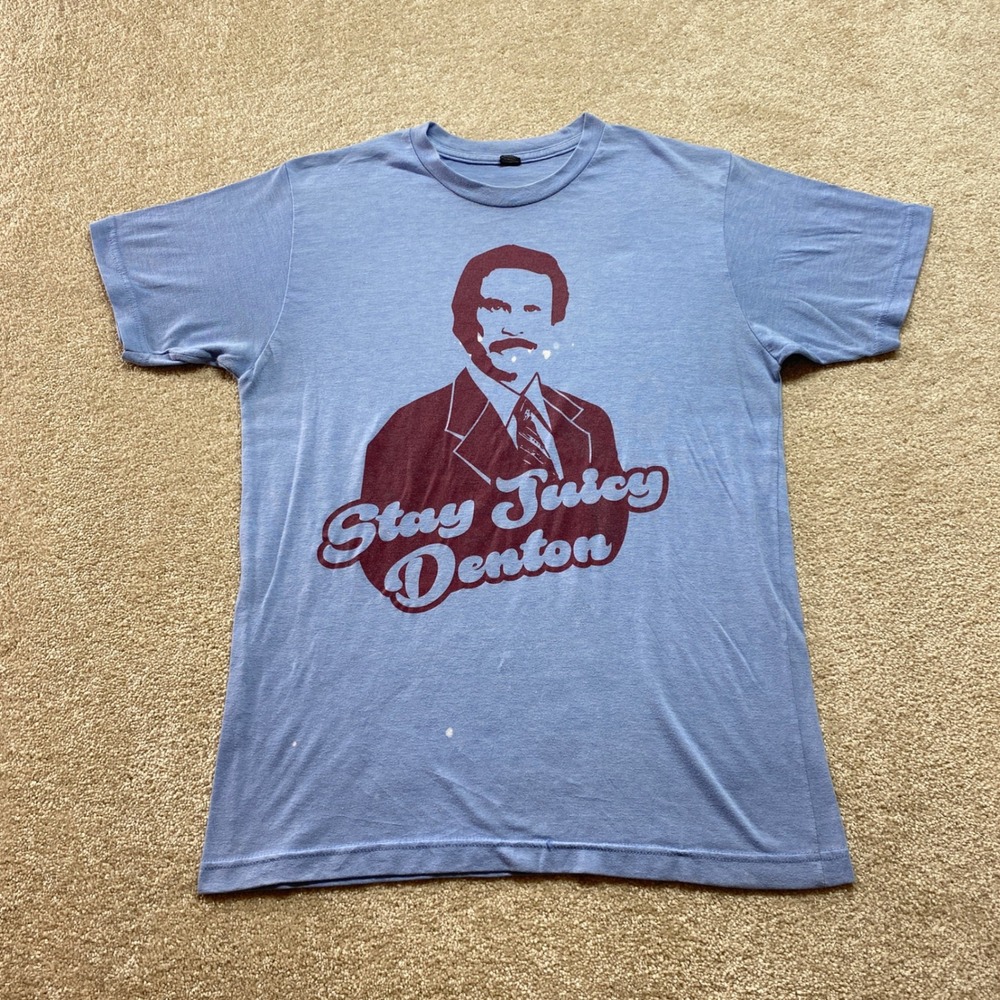 Stay Juicy Denton Shirt Mens‎ Medium Ron Burgundy Comedy Movie Graphic Tee